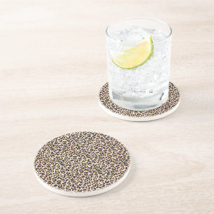 Blush Pink Gold Black Leopard Print Coaster