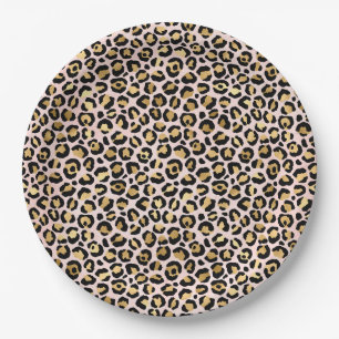 Blush Pink Gold Black Leopard Print   Paper Plate