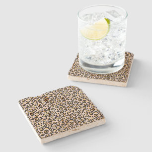 Blush Pink Gold Black Leopard Print Stone Coaster