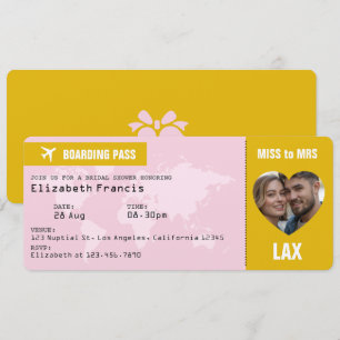 Blush Pink & Gold Boarding Pass Bridal Shower Invitation