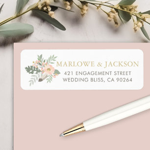 Blush Pink Gold Boho Floral Wedding Address Return Address Label