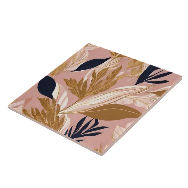 Blush Pink Gold Boho Leaves Modern Collection Ceramic Tile (Side)