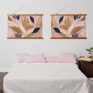 Blush Pink Gold Boho Leaves Modern Collection Hanging Tapestry