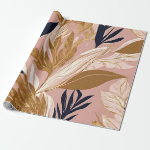 Blush Pink Gold Boho Leaves Modern Collection Wrapping Paper