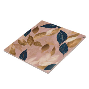 Blush Pink Gold Boho Leaves Popular Collection Ceramic Tile