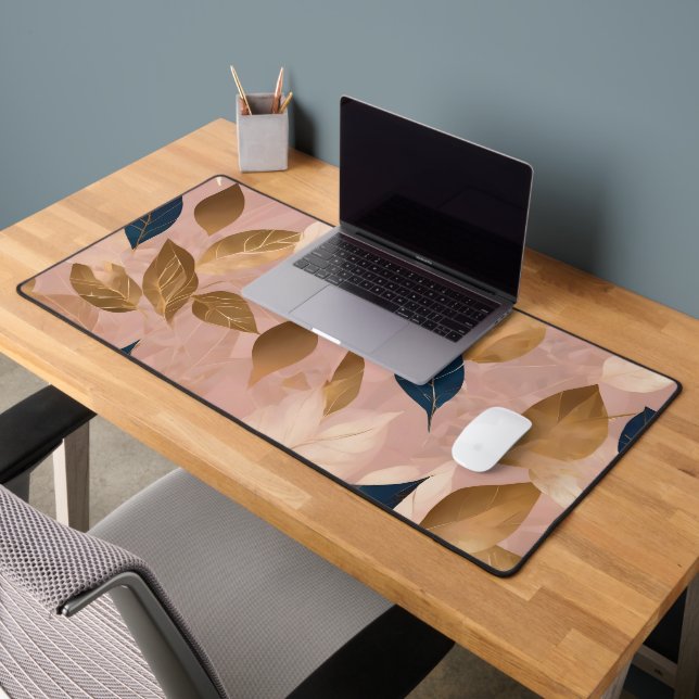 Blush Pink Gold Boho Leaves Popular Collection Desk Mat (Office 2)
