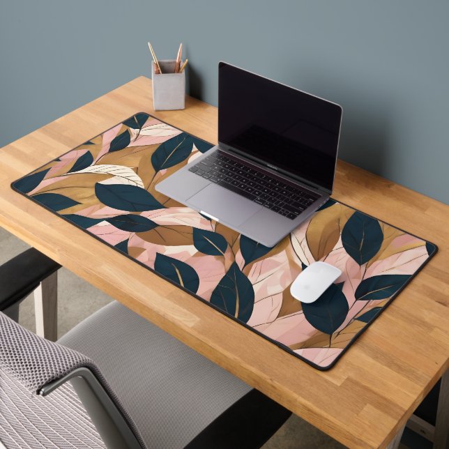 Blush Pink Gold Boho Leaves Trendy Collection Desk Mat (Office 2)