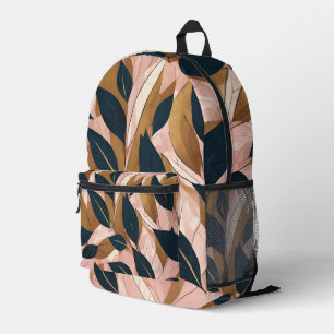 Blush Pink Gold Boho Leaves Trendy Collection Printed Backpack