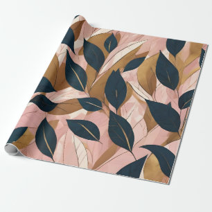 Blush Pink Gold Boho Leaves Trendy Collection Wrapping Paper