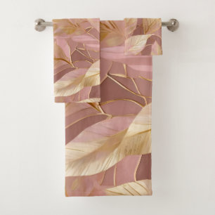 Blush Pink Gold Boho Modern Leaves Collection Bath Towel Set
