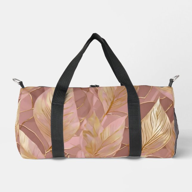 Blush Pink Gold Boho Modern Leaves Collection Duffle Bag (Front)