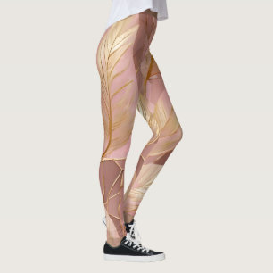 Blush Pink Gold Boho Modern Leaves Collection Leggings