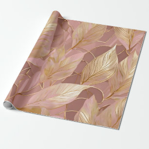 Blush Pink Gold Boho Modern Leaves Collection Wrapping Paper