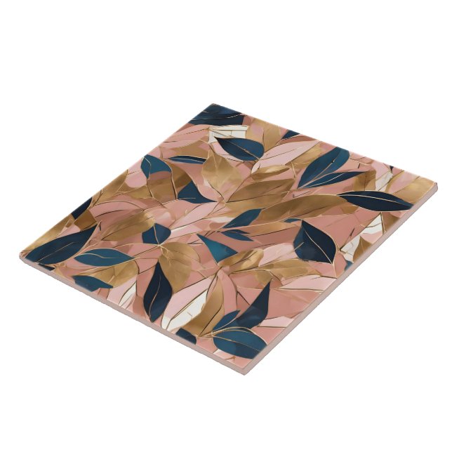 Blush Pink Gold Boho Popular Leaves Collection Ceramic Tile (Side)