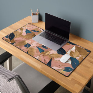 Blush Pink Gold Boho Popular Leaves Collection Desk Mat