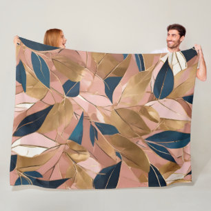 Blush Pink Gold Boho Popular Leaves Collection Fleece Blanket
