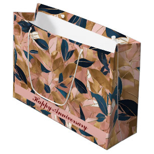 Blush Pink Gold Boho Popular Leaves Collection Large Gift Bag