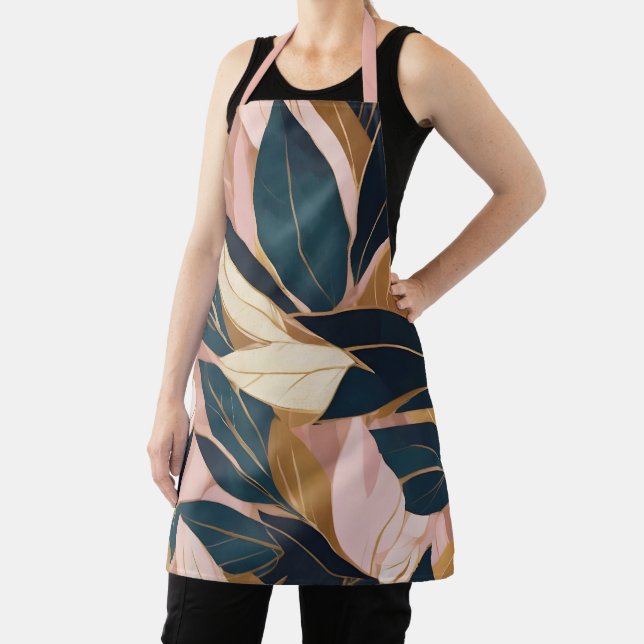 Blush Pink Gold Boho Trendy Leaves Collection Apron (Insitu)