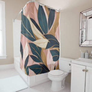 Blush Pink Gold Boho Trendy Leaves Collection Shower Curtain