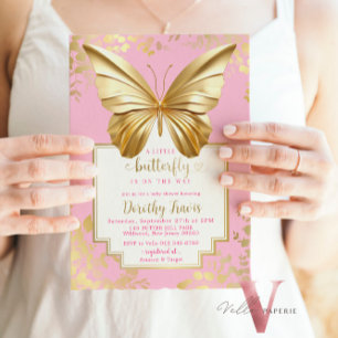 Blush Pink Gold Butterfly Baby Shower  Invitation