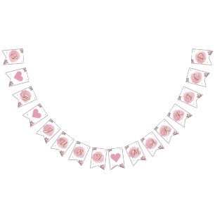 Blush Pink Gold Calligraphy Floral Elegant Wedding Bunting