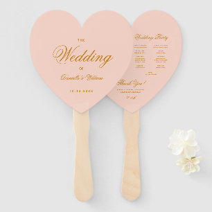Blush Pink Gold Calligraphy Heart Wedding Program Hand Fan