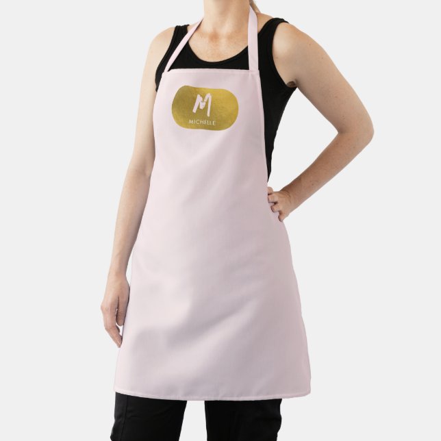 Blush Pink Gold Chic Feminine Monogram Initial Apron (Insitu)