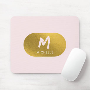 Blush Pink Gold Chic Feminine Monogram Initial Mouse Pad