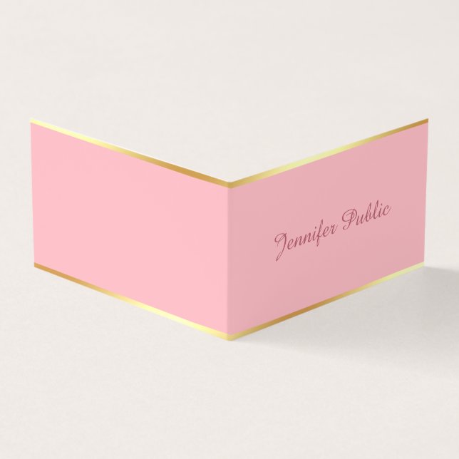 Blush Pink Gold Chic Hand Script Simple Template Business Card (Outside)