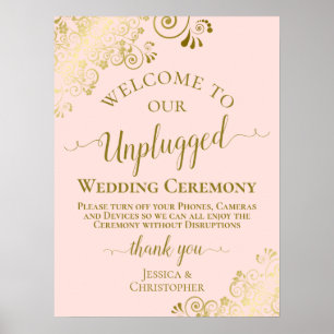 Blush Pink & Gold Chic Unplugged Wedding Ceremony Poster