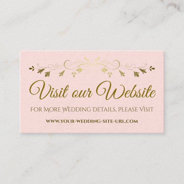 Blush Pink & Gold Chic Wedding Visit Our Website Enclosure Card (Front)