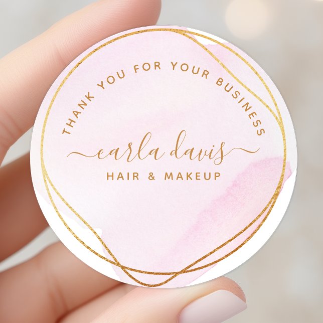 Blush Pink Gold Circle Business Thank You Classic Round Sticker (Creator Uploaded)