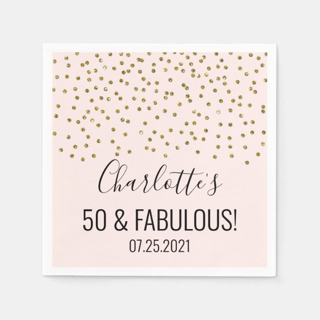 Blush Pink Gold Confetti 50 & Fabulous Napkin (Front)
