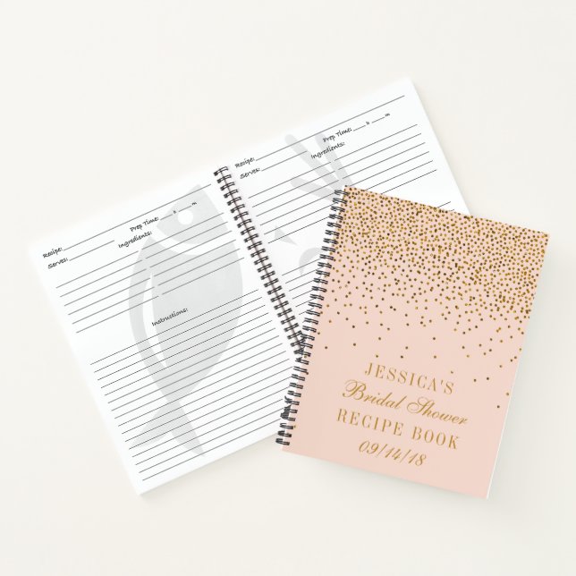 Blush Pink & Gold Confetti Bridal Shower Recipe Notebook (Inside)