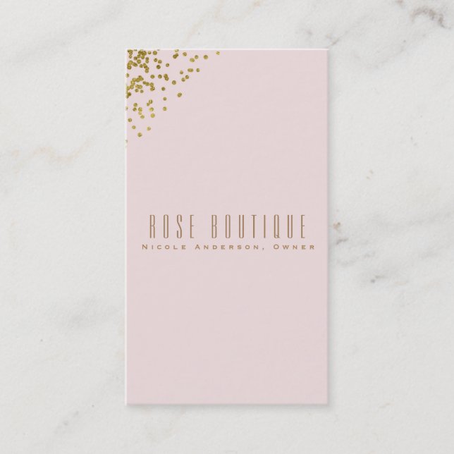 Blush Pink Gold Confetti Corners Elegant Chic Business Card (Front)