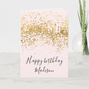 Blush Pink Gold Confetti Dots Birthday Card