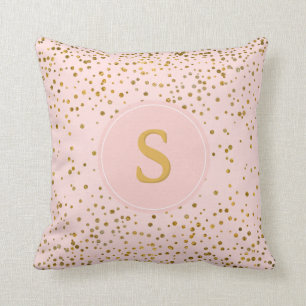 Blush Pink Gold Confetti Dots   Monogram Initials Cushion