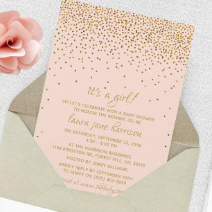 Blush Pink & Gold Confetti Girl's Baby Shower Invitation