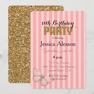 Blush Pink Gold Confetti Glitter 18th Birthday Invitation
