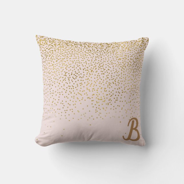 Blush Pink & Gold Confetti Modern Glam Trendy Cushion (Front)