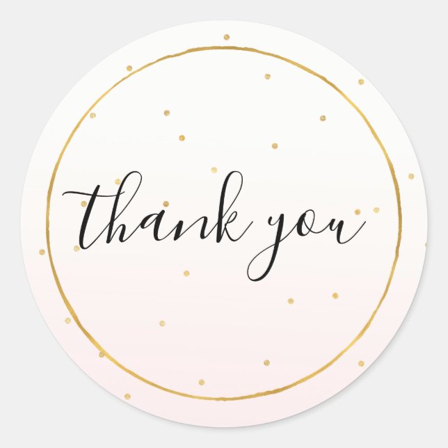 Blush Pink Gold Confetti Sparkle Ombre Thank you Classic Round Sticker (Front)