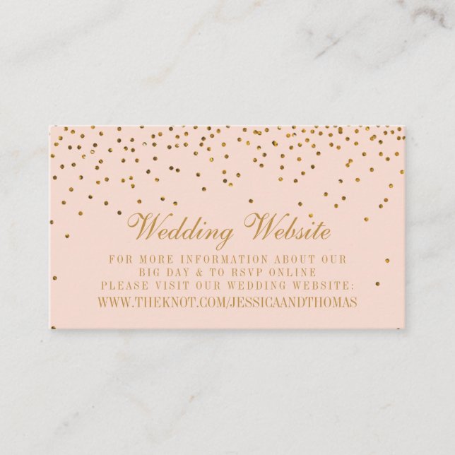 Blush Pink & Gold Confetti Wedding Enclosure Card (Front)