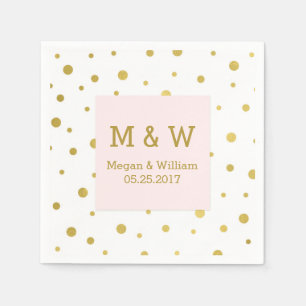 Blush Pink Gold Confetti Wedding Monogram Napkin