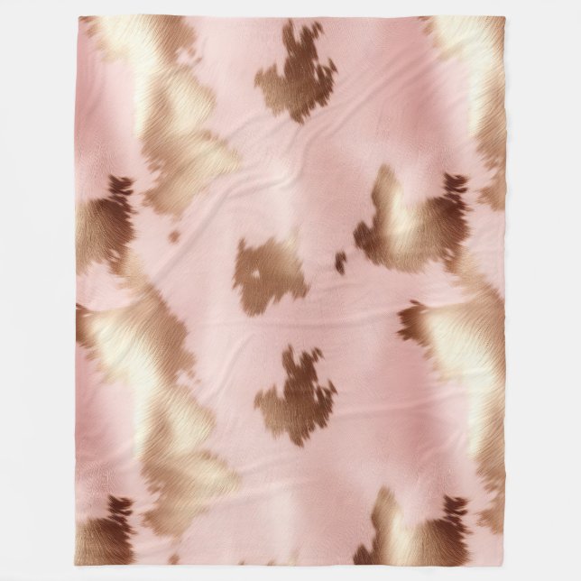 Blush Pink Gold Cowgirl Cowhide Fleece Blanket (Front)