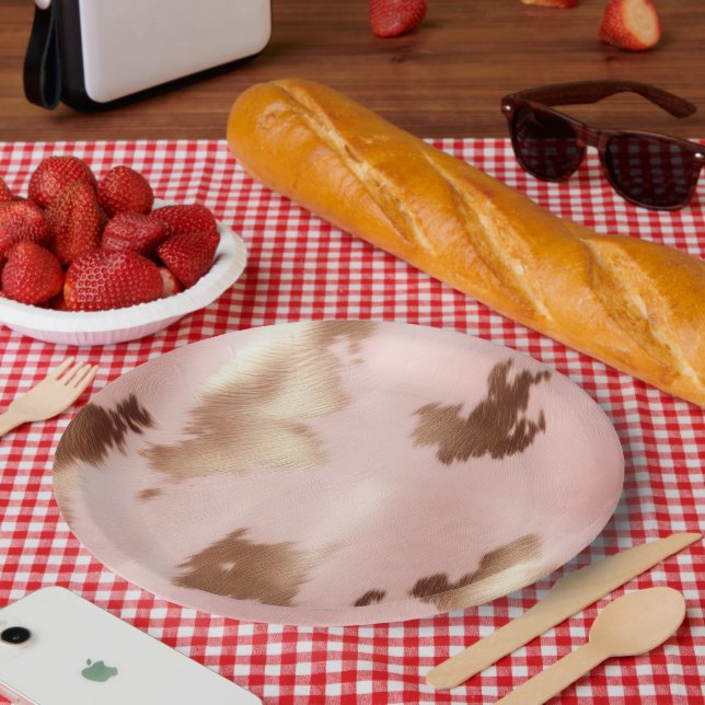 Blush Pink Gold Cowgirl Cowhide Paper Plate (Picnic)