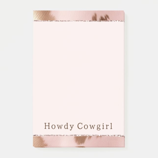 Blush Pink Gold Cowgirl Cowhide Post-it Notes (Front)