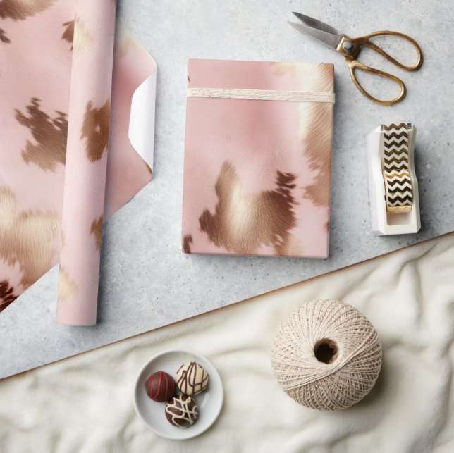 Blush Pink Gold Cowgirl Cowhide Wrapping Paper (Crafts)