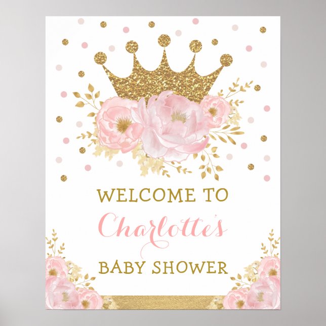 Blush Pink Gold Crown Princess Royal Baby Welcome Poster (Front)
