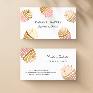 Blush Pink Gold Cupcakes Bakery Business Card