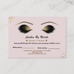 Blush Pink Gold Dots Lashes Refer Friend Aftercare Referral Card